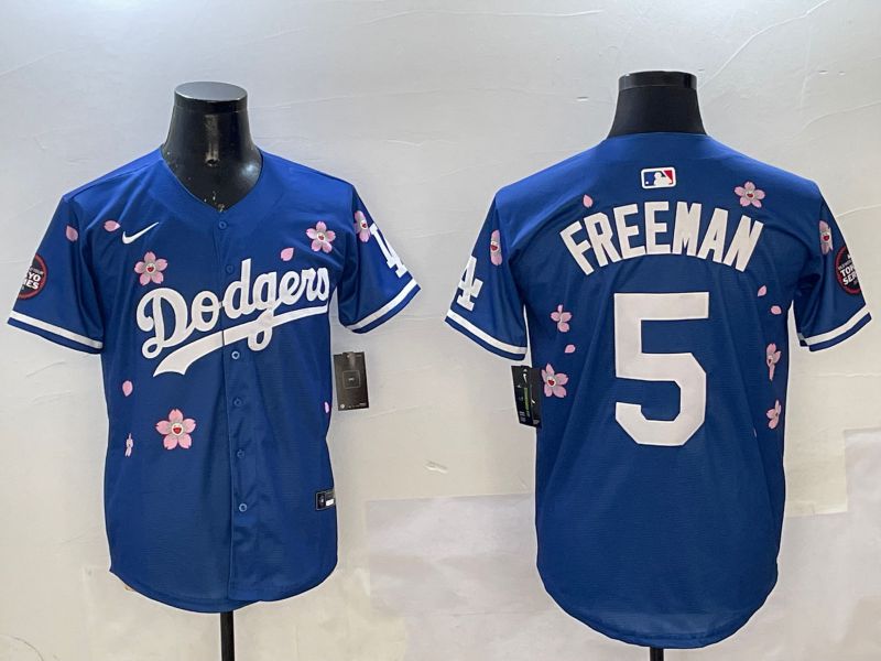 Men Los Angeles Dodgers 5 Freeman Blue Sakura Edition 2025 Nike MLB Jersey style 1